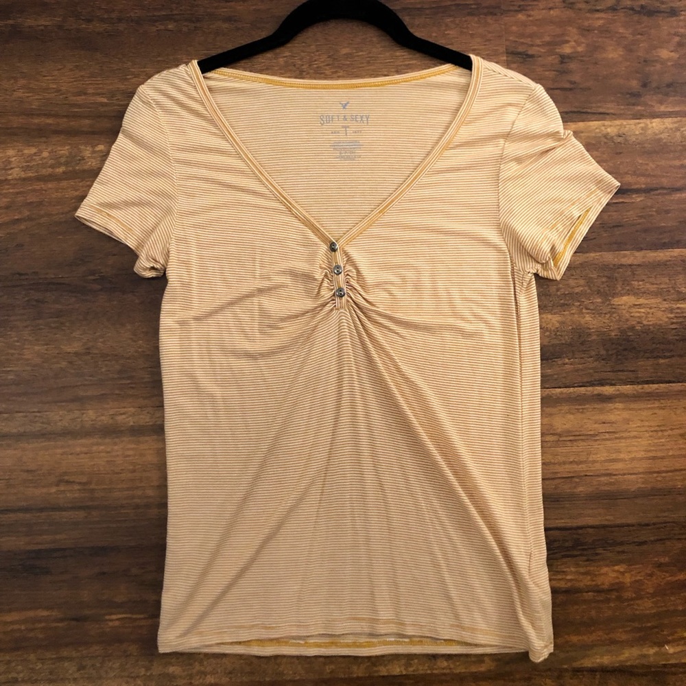 Yellow Striped Soft & Sexy American Eagle Top